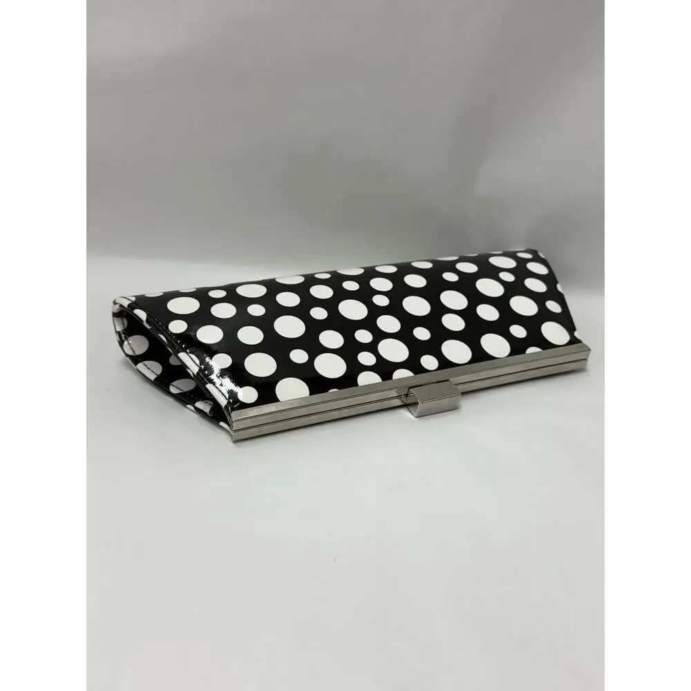Neiman Marcus Black White Polka Dot Clutch Purse Silver Chain Shoulder Bag